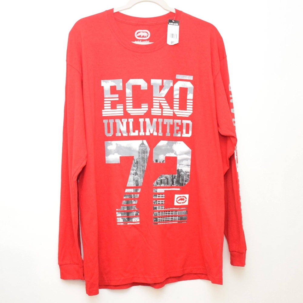 Eckō Unlimited 72 Xl Long Sleeve Men Red T-shirt Rhino Brand Sleeve Y2k 90s NWT
